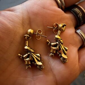 Gold Halloween Witch Dangle Earrings